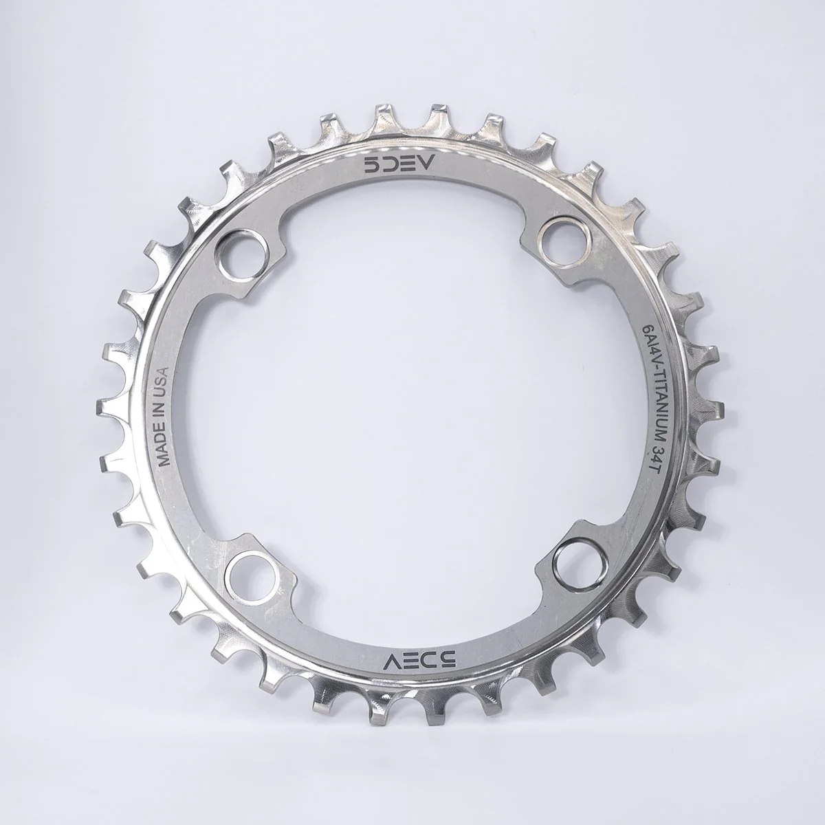 5Dev 104 BCD Titanium Chainring - 32T - Raw/Silver