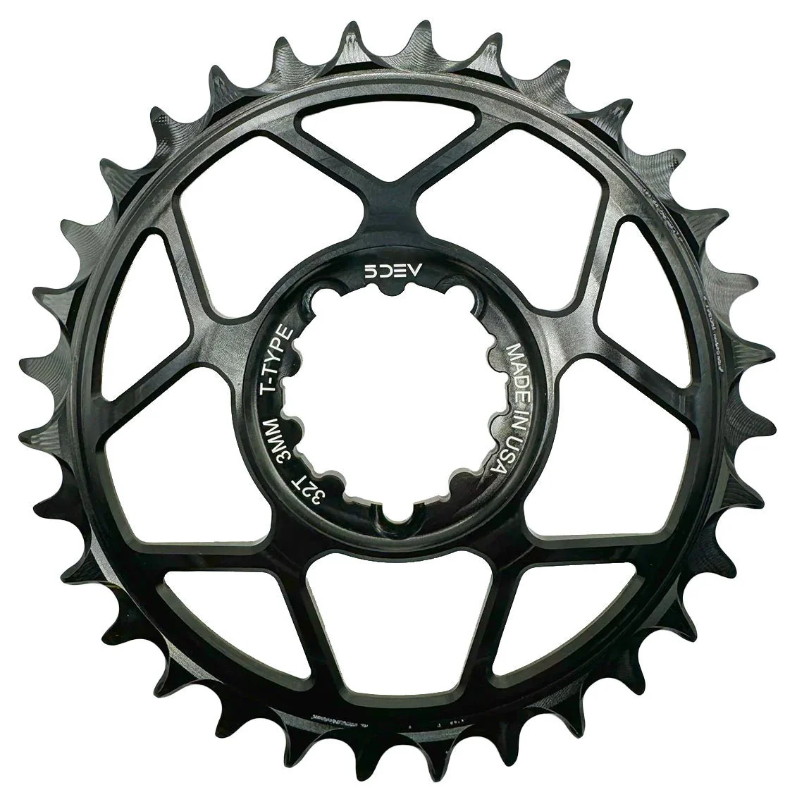 5DEV Chainring - T-Type SRAM 3-Bolt Chainring - 3mm Offset - 30T - Black