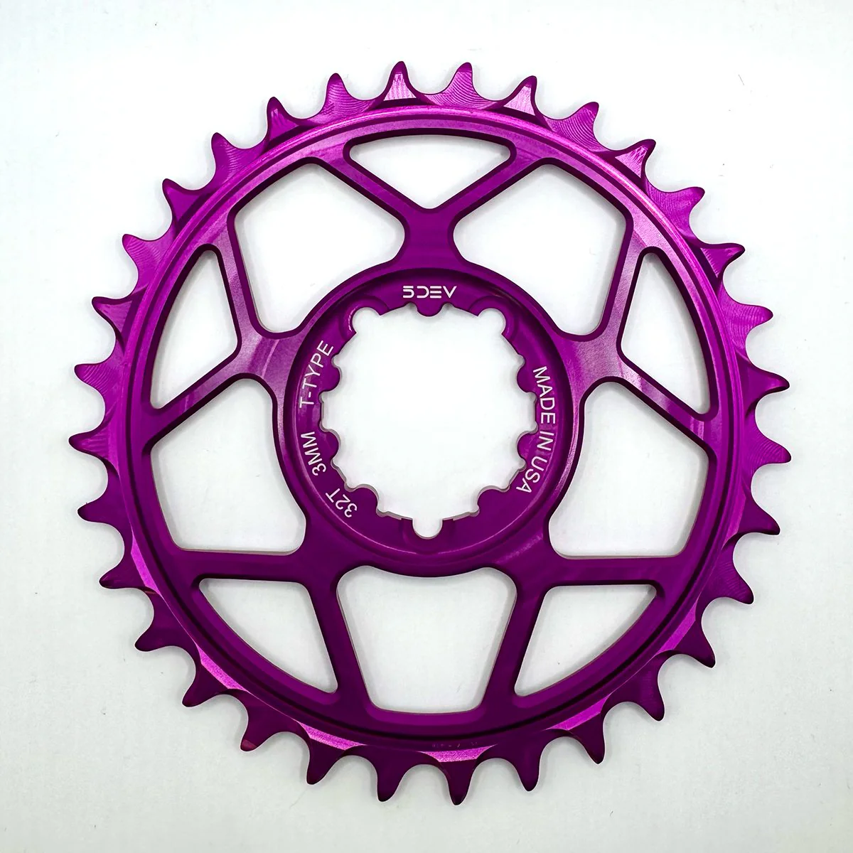 5DEV Chainring - T-Type SRAM 3-Bolt Chainring - 3mm Offset - 30T - Purple