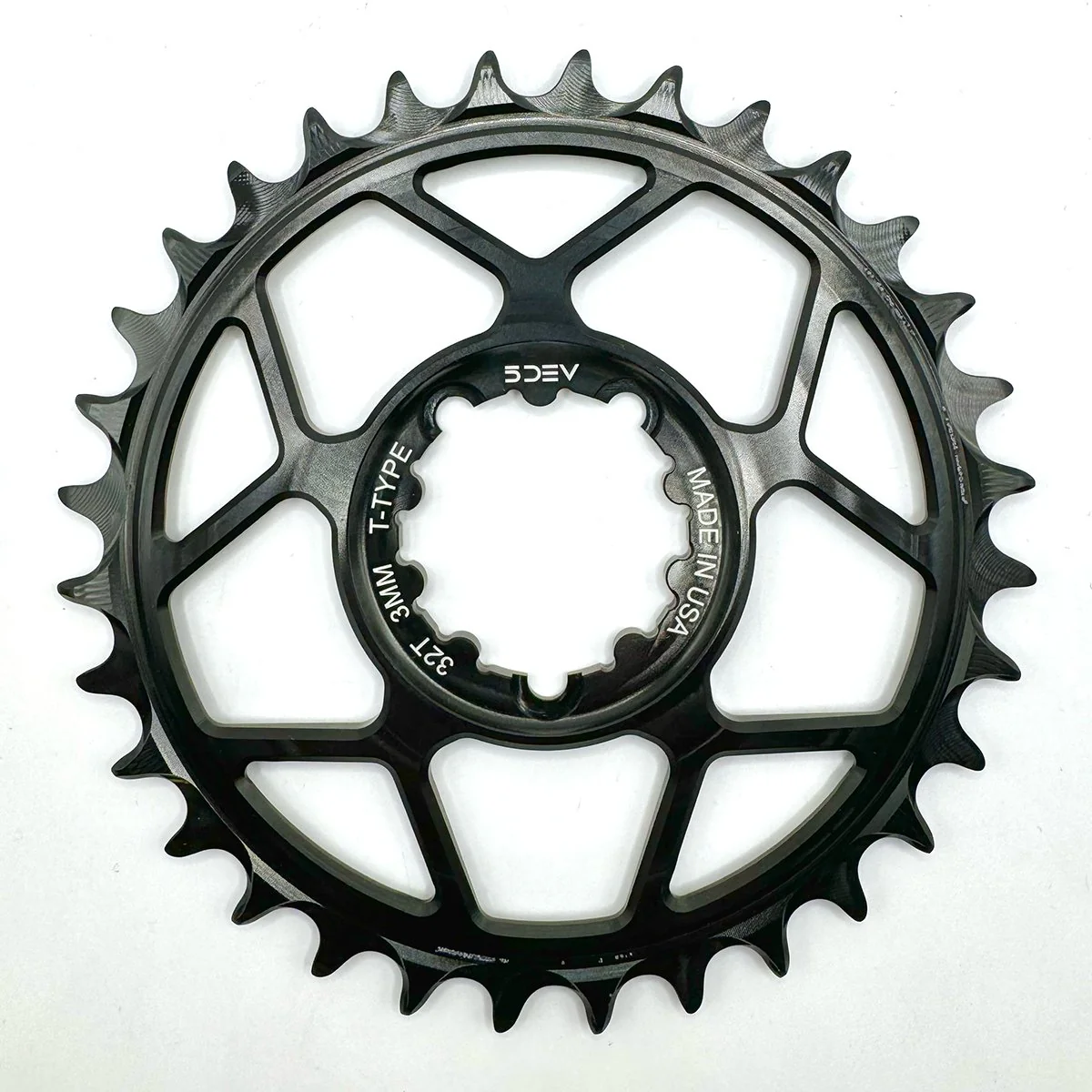 5DEV Chainring - T-Type SRAM 3-Bolt Chainring - 3mm Offset - 32T - Black