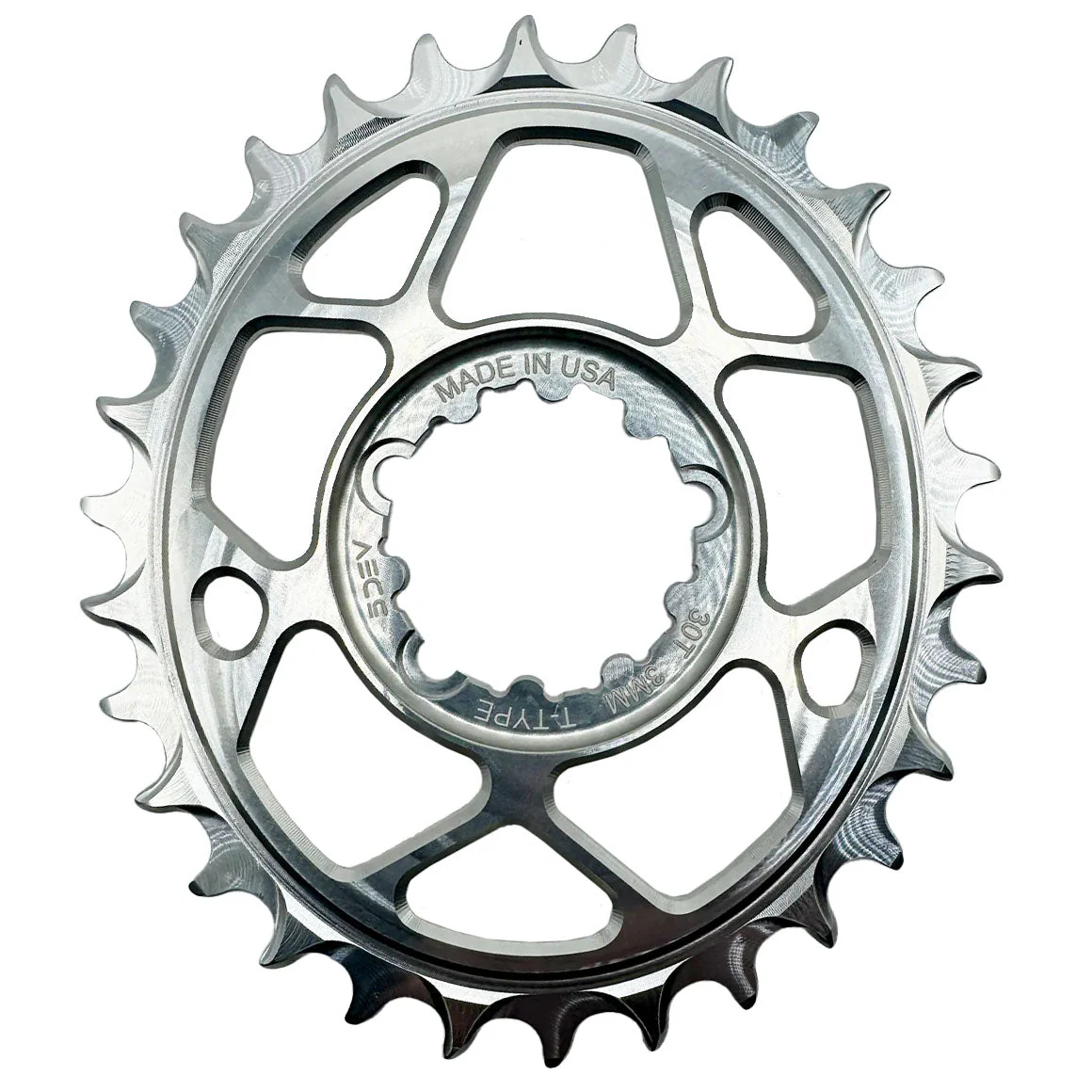 5Dev T-Type Oval Chainring - 30t - SRAM 3-Bolt - 3mm Offset - Silver