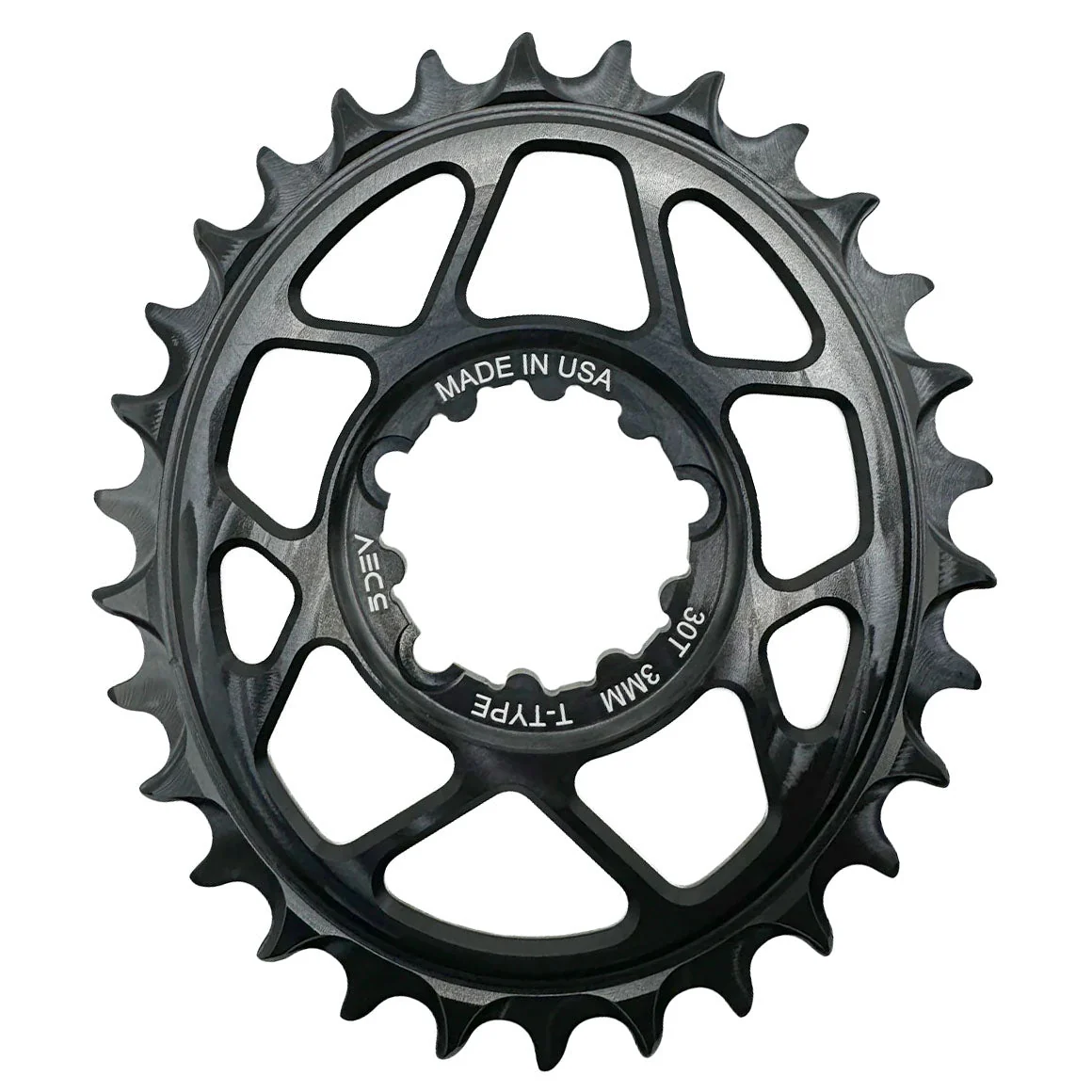 5Dev T-Type Oval Chainring - SRAM 3-Bolt - 3mm Offset - 32T - Black