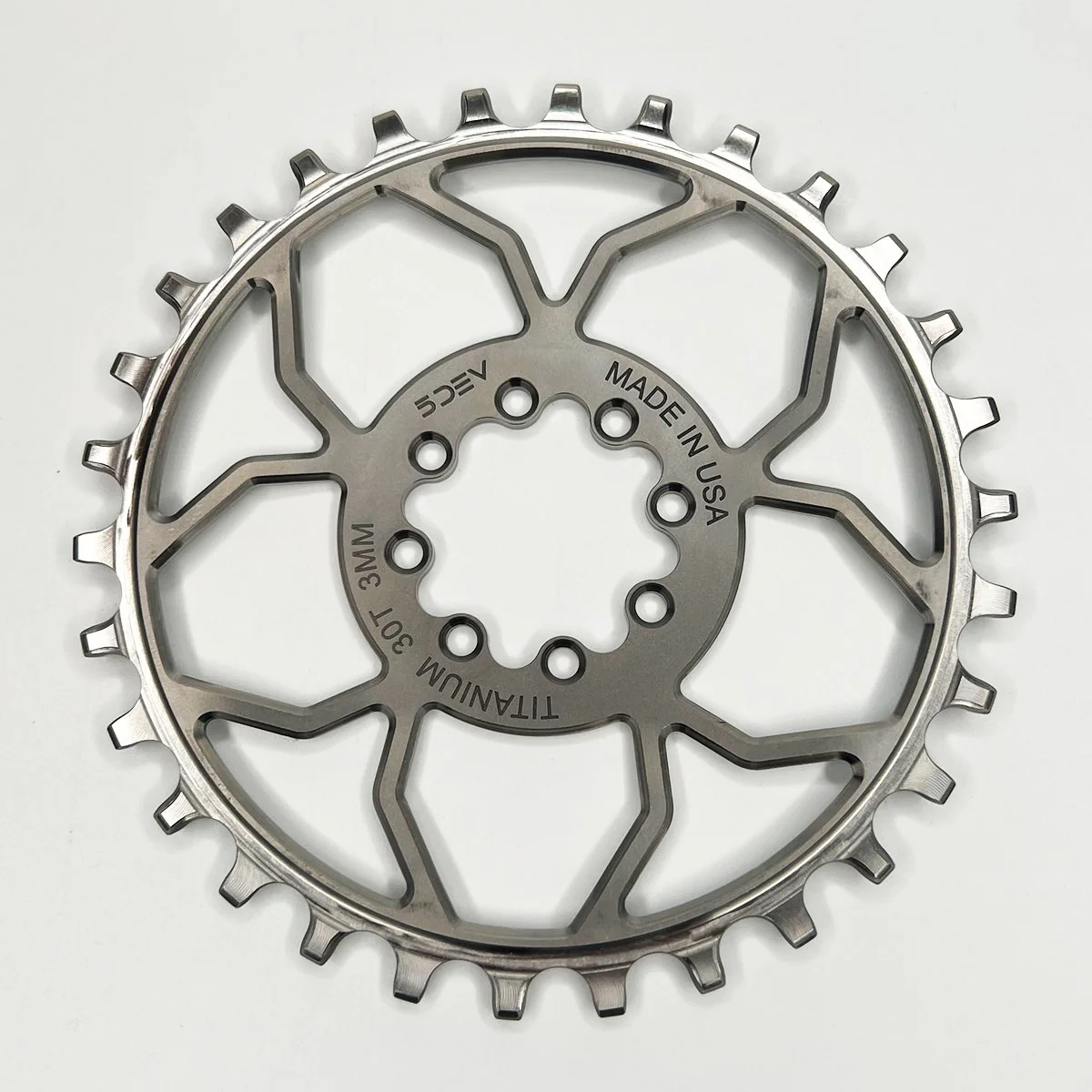 5DEV Titanium Chainring - T-Type SRAM 8-Bolt Chainring - 3mm Offset - 30T - Raw/Silver