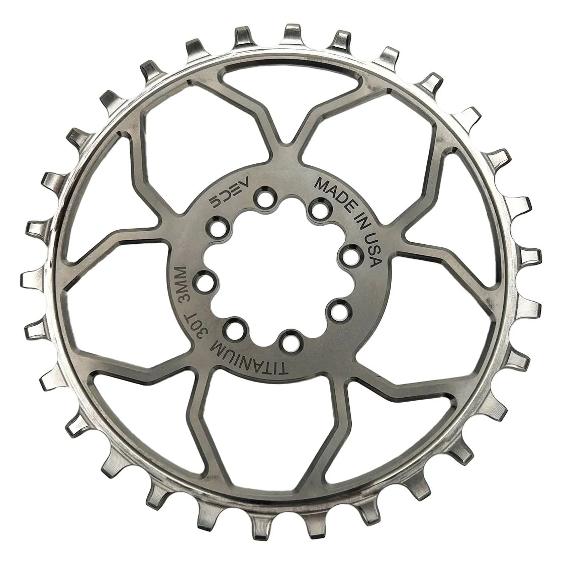 5Dev Titanium Chainring - SRAM 8-Bolt - 3mm Offset - 32T - Raw/Silver