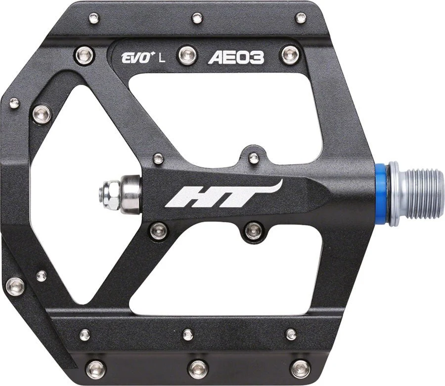 HT Components AE03 EVO+ Platform Pedals Body: Aluminum Spindle: Cr-Mo 9/16 Black/Silver Pair