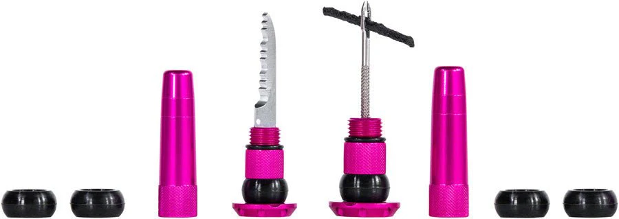 Muc-Off Stealth Tubeless Puncture Plugs Tire Repair Kit - Bar-End Mount - Pink - Pair - Image 3