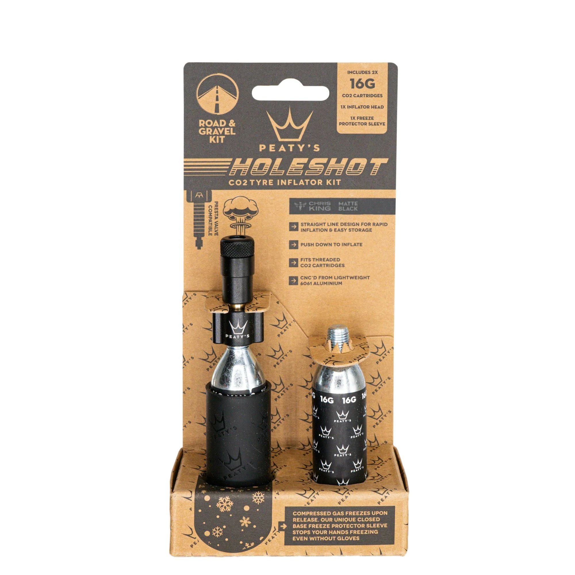 Peatys Holeshot Gravel/Road Tire Inflator Kit w/ CO2 Cartridges - Black