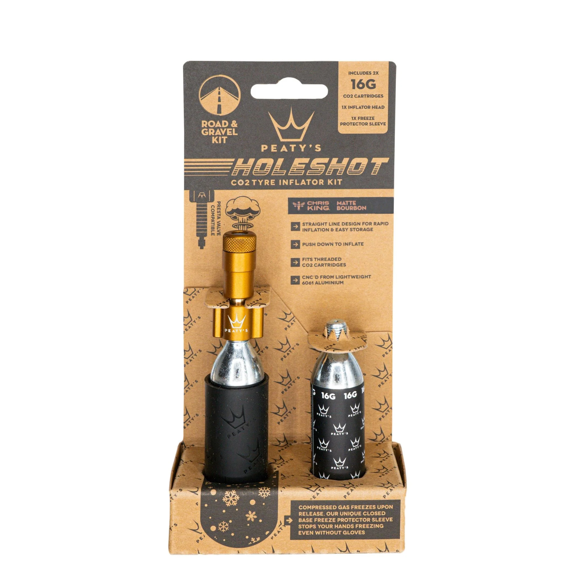 Peatys Holeshot Gravel/Road Tire Inflator Kit w/ CO2 Cartridges - Bourbon