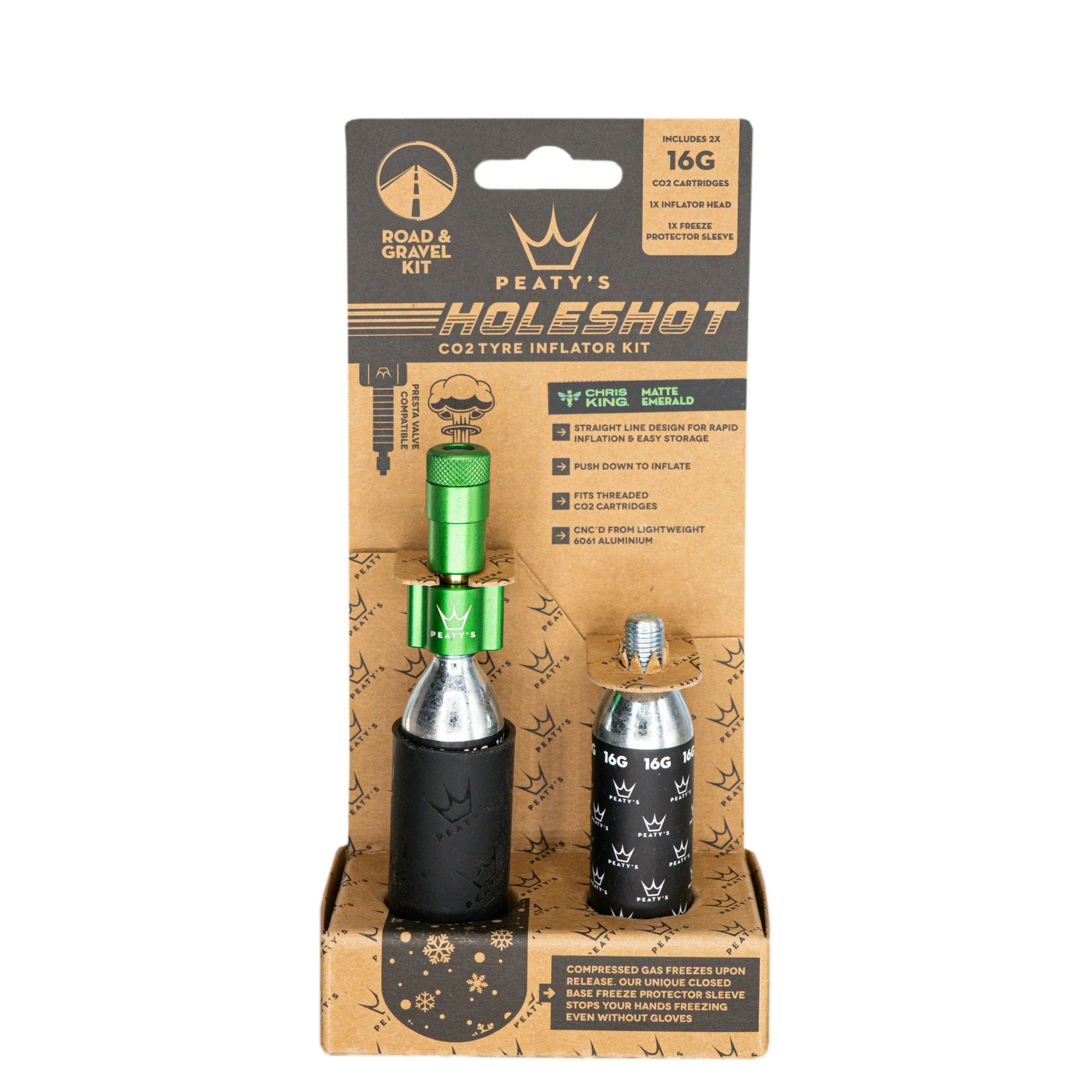 Peatys Holeshot Gravel/Road Tire Inflator Kit w/ CO2 Cartridges - Emerald