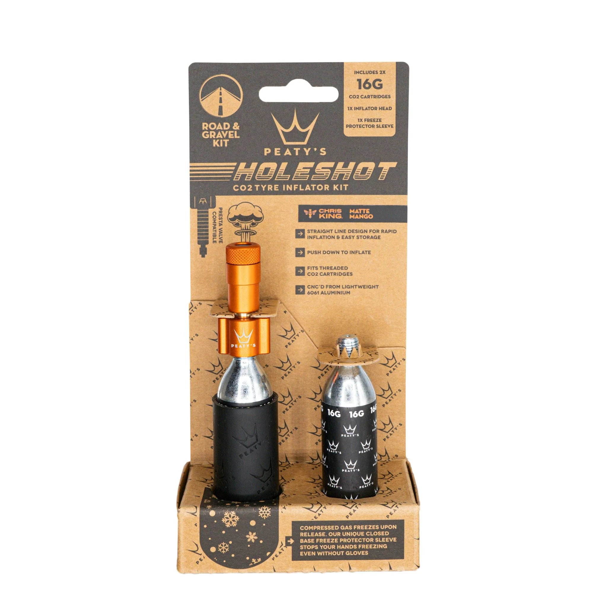 Peatys Holeshot Gravel/Road Tire Inflator Kit w/ CO2 Cartridges - Mango