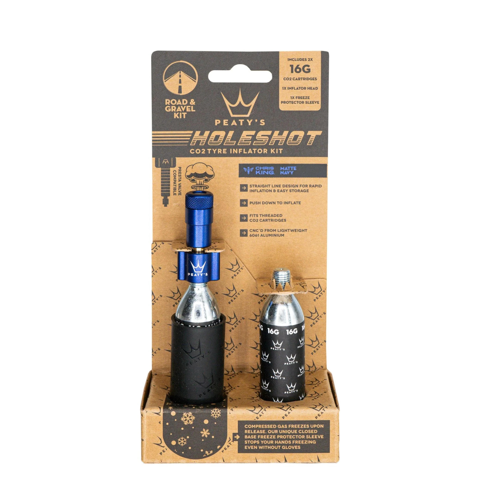 Peatys Holeshot Gravel/Road Tire Inflator Kit w/ CO2 Cartridges - Navy