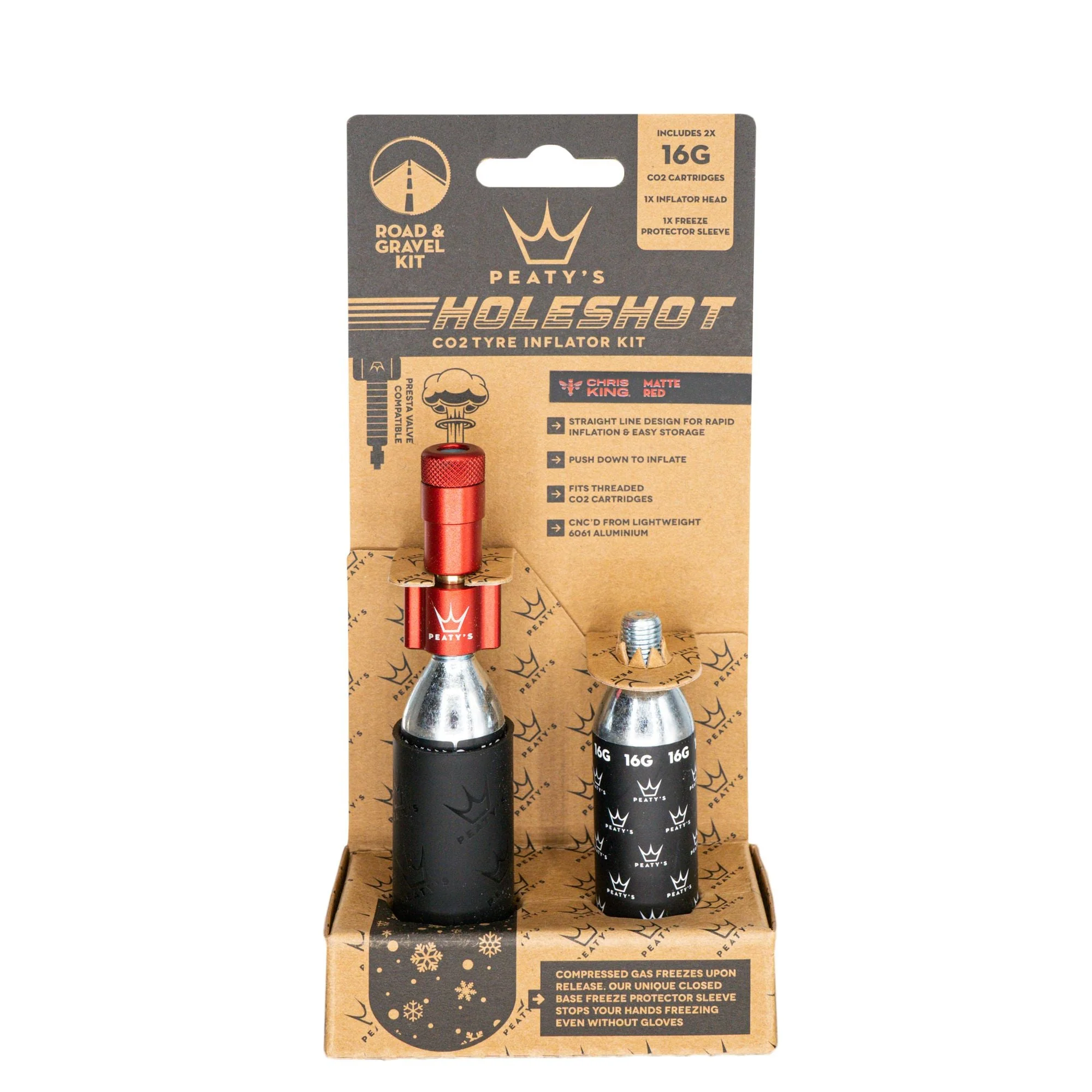 Peatys Holeshot Gravel/Road Tire Inflator Kit w/ CO2 Cartridges - Red