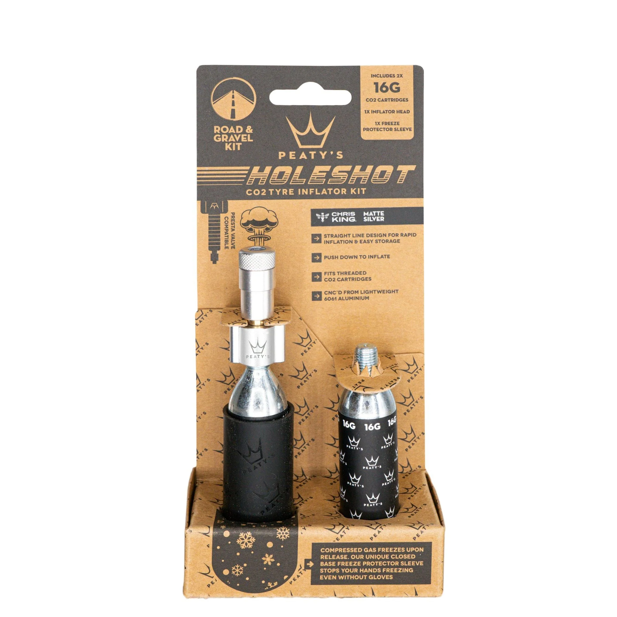 Peatys Holeshot Gravel/Road Tire Inflator Kit w/ CO2 Cartridges - Silver