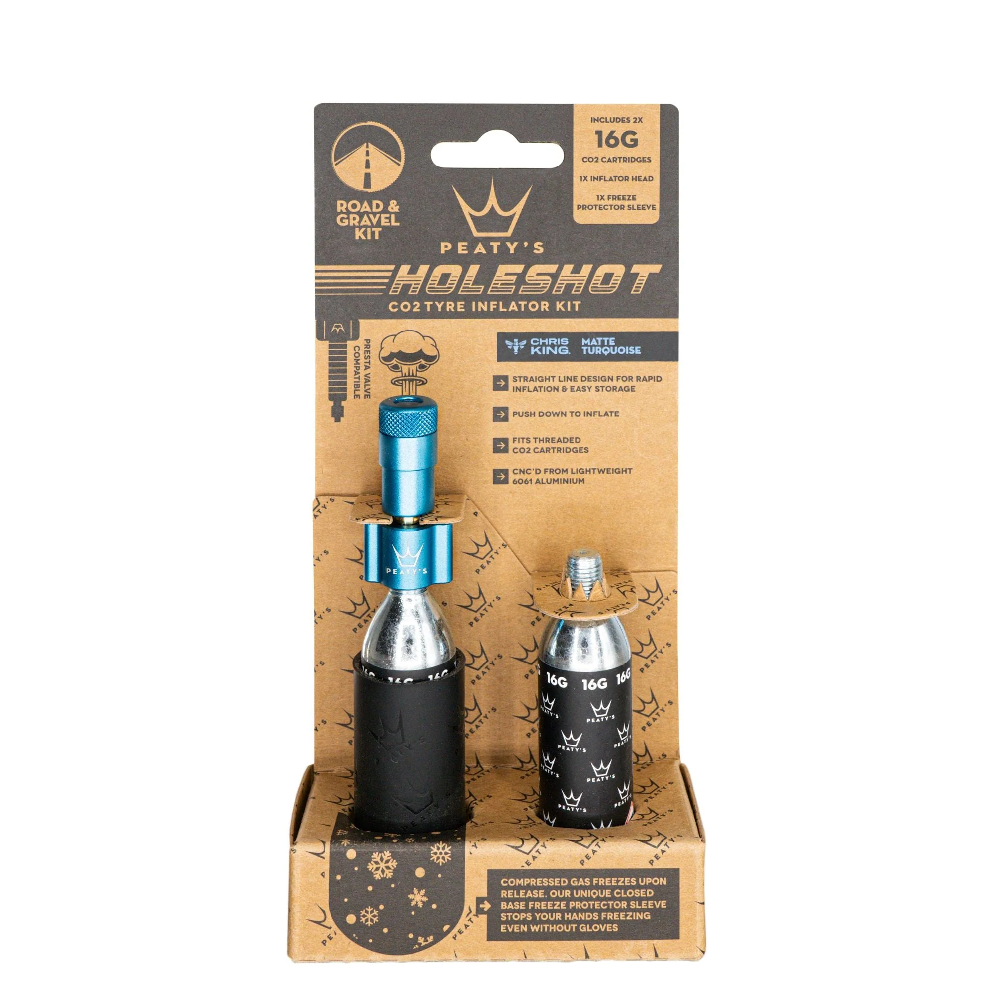 Peatys Holeshot Gravel/Road Tire Inflator Kit w/ CO2 Cartridges - Turquoise
