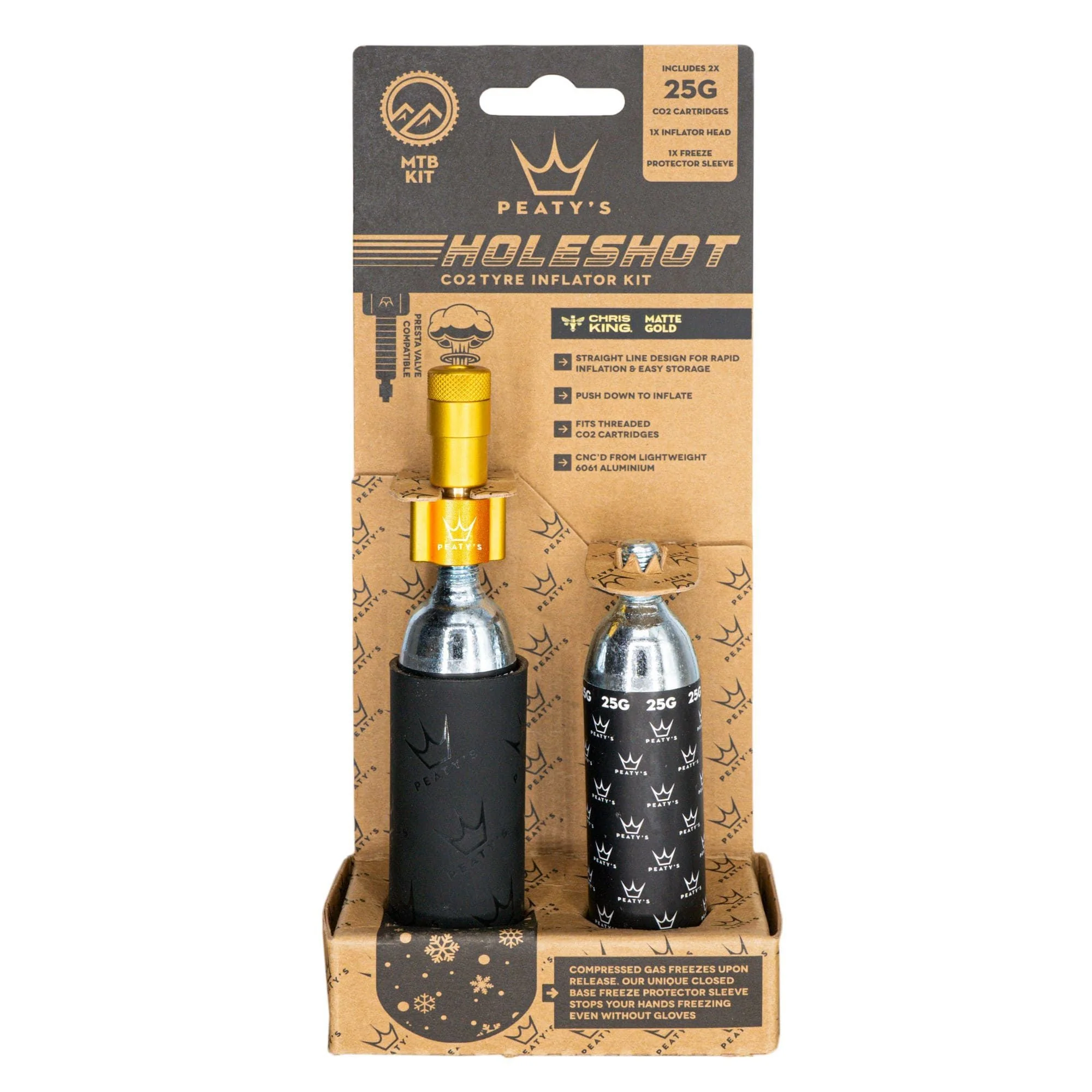 Peatys Holeshot MTB Tire Inflator Kit w/ CO2 Cartridges - Mango