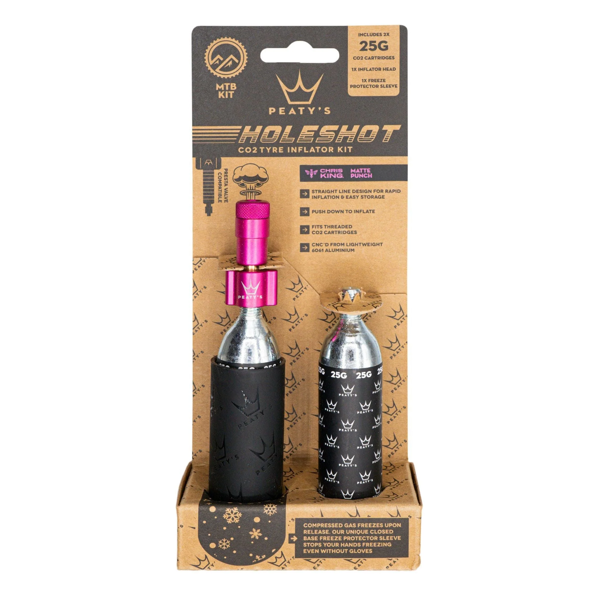 Peatys Holeshot MTB Tire Inflator Kit w/ CO2 Cartridges - Punch