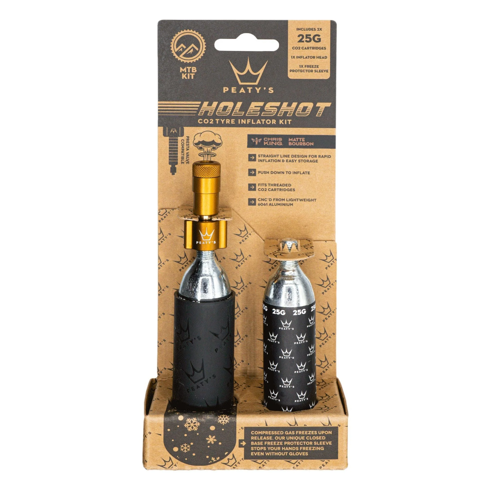 Peatys Holeshot MTB Tire Inflator Kit w/ CO2 Cartridges - Bourbon