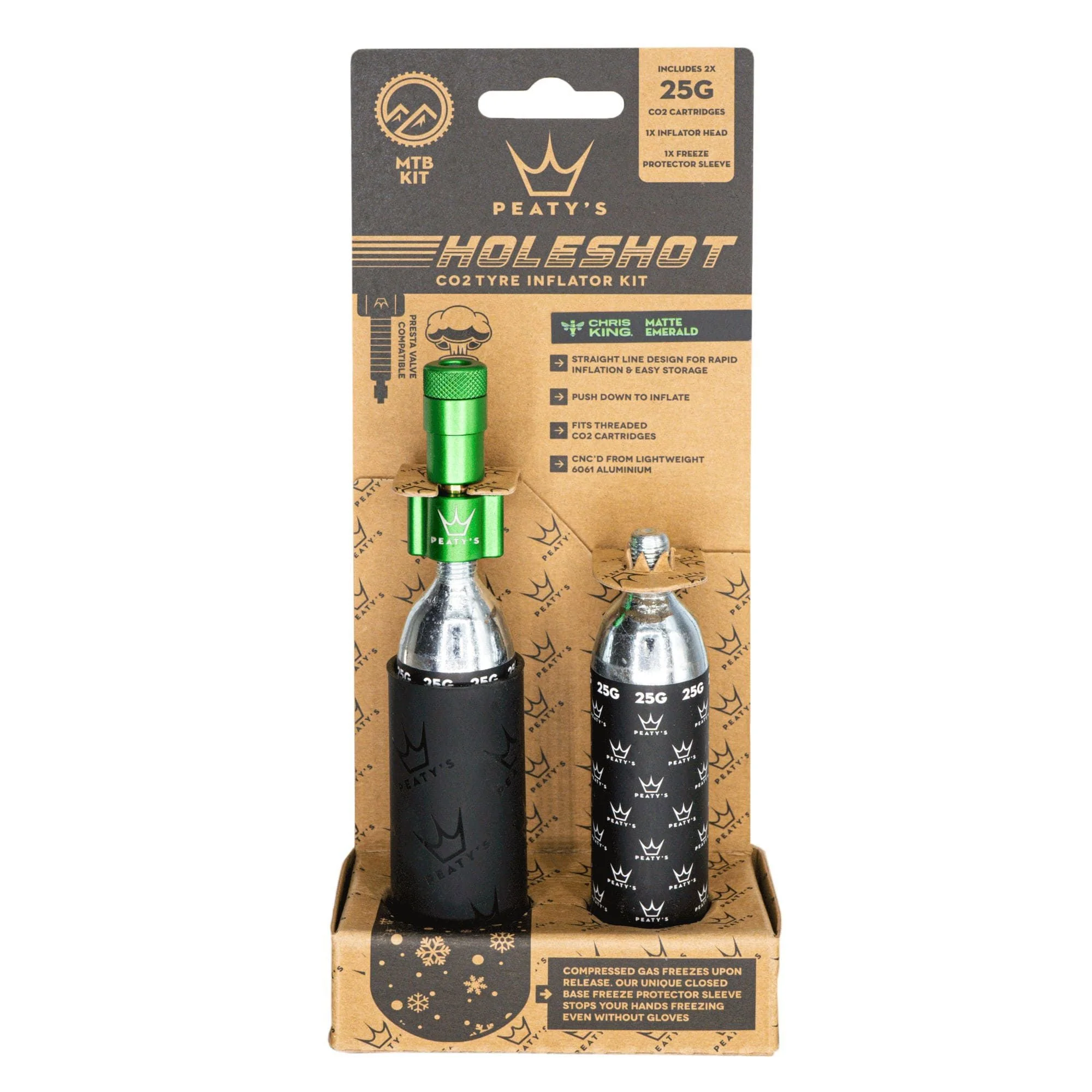 Peatys Holeshot MTB Tire Inflator Kit w/ CO2 Cartridges - Emerald