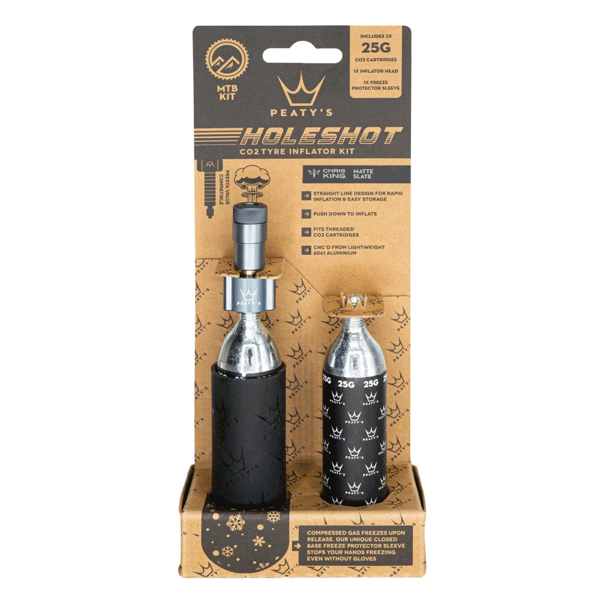 Peatys Holeshot MTB Tire Inflator Kit w/ CO2 Cartridges - Silver