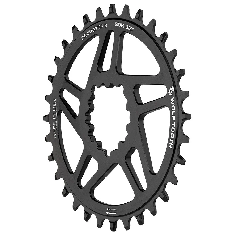 Wolf Tooth Components Chainring - Drop-Stop B - 0mm Offset - SRAM 3-Bolt Direct Mount - 32t - Round - Black