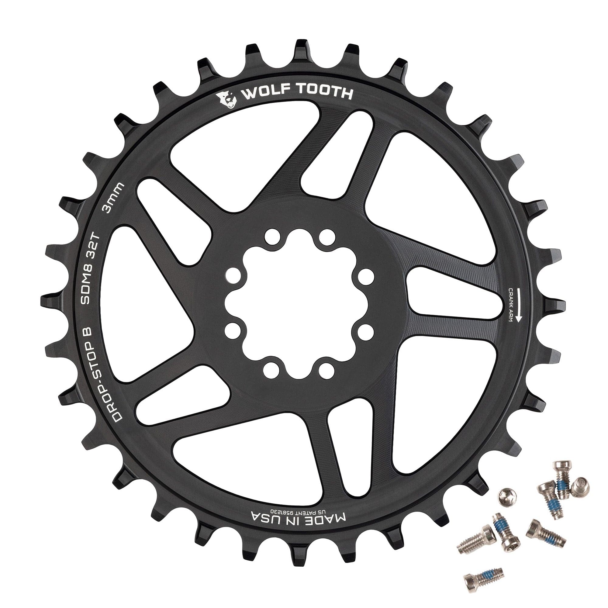 Wolf Tooth Round Chainring - 28t - SRAM 8-Bolt Direct Mount - Drop-Stop B - 3mm Offset - Black
