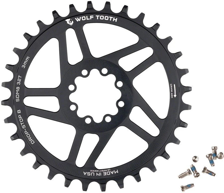 Wolf Tooth Round Chainring - 32t - SRAM 8-Bolt Direct Mount - Drop-Stop B - 3mm Offset - Black