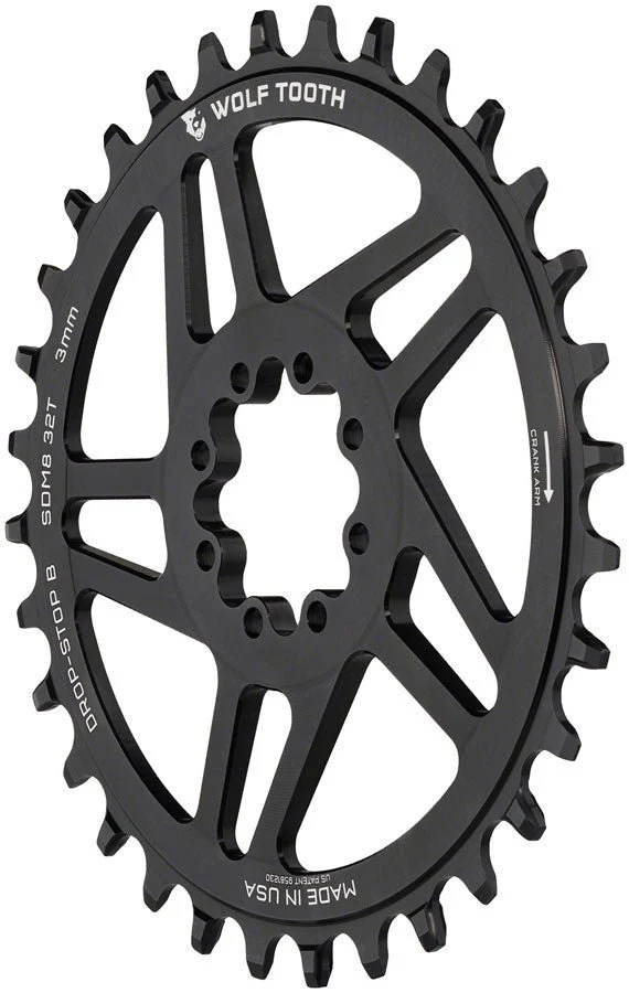Wolf Tooth Round Chainring - 32t - SRAM 8-Bolt Direct Mount - Drop-Stop B - 3mm Offset - Black - Image 2