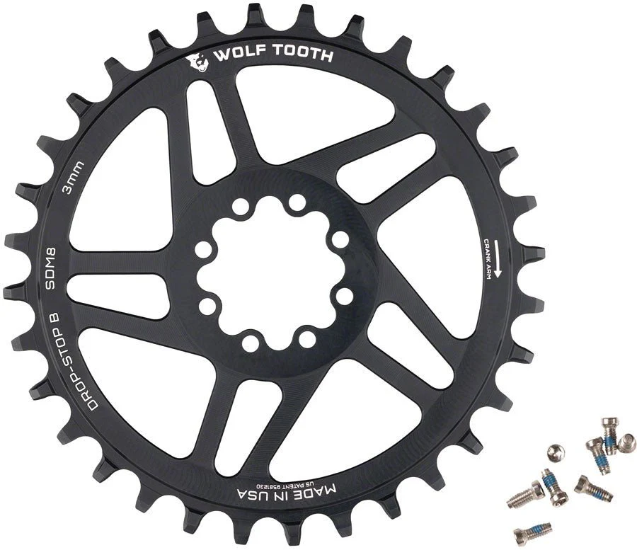 Wolf Tooth Round Chainring - 36t - SRAM 8-Bolt Direct Mount - Drop-Stop B - 3mm Offset - Black