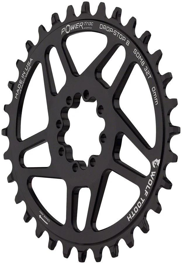 Wolf Tooth Components Chainring - Drop-Stop B - 0mm Offset - SRAM 8-Bolt Direct Mount - 32t - Oval - Black - Image 2