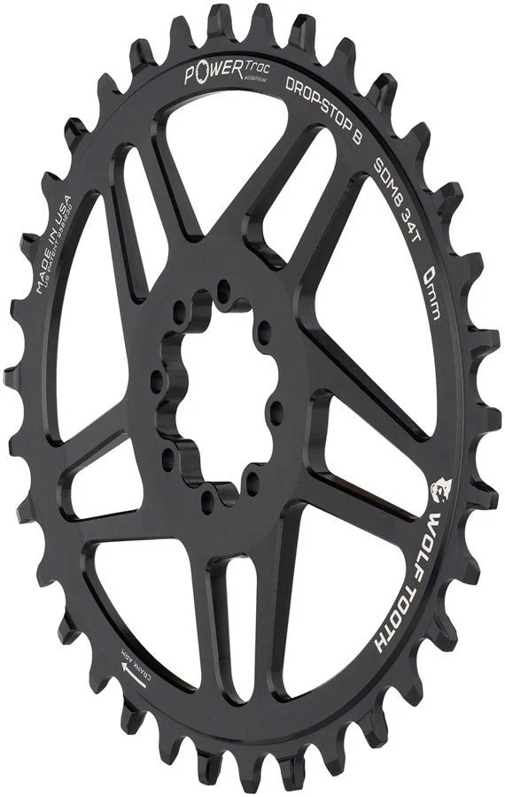 Wolf Tooth Components Chainring - Drop-Stop B - 0mm Offset - SRAM 8-Bolt Direct Mount - 34t - Oval - Black - Image 2